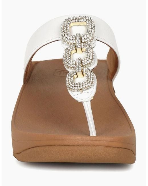 Fitflop White Fino Crystal Chain Toe Post Sandals