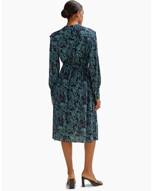 Boss Blue Collared Neck Midi Dress