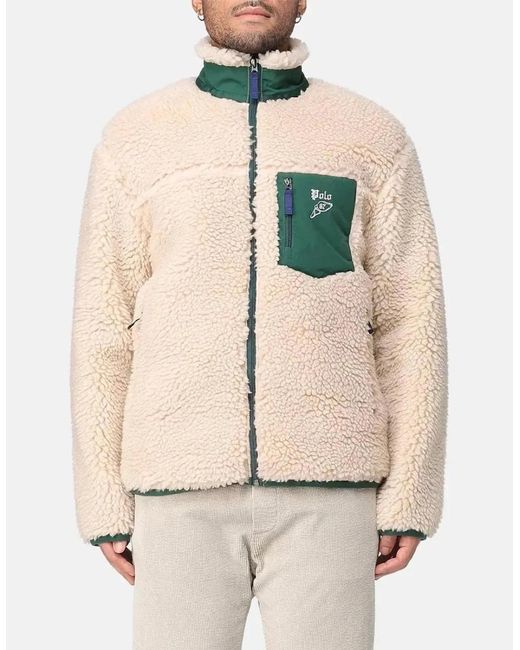 Ralph Lauren Natural Wool Borg Logo Sherpa Zip Through Fleece Ranch Cream for men