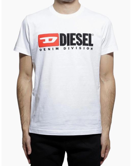 DIESEL White T Diego Division T Shirt Short Sleeve Tee Casual Cotton Summer Top for men