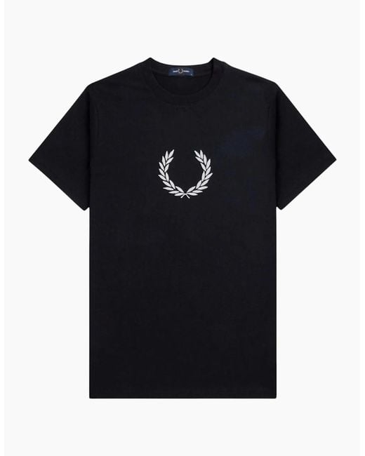 Fred Perry Black T Shirt Textured Laurel Wreath Logo Crew Neck Short Sleeve Summer Tee for men