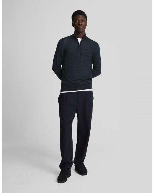 Lyle & Scott Blue Lyle & Scott Tonal Eagle Merino Quarter-Zip Jumper for men