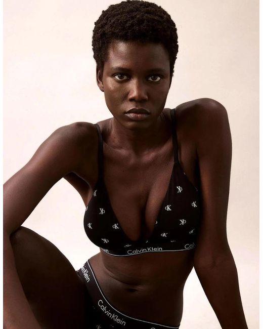 Calvin Klein Black Diamond Logo Print Lightly Lined Triangle Bra