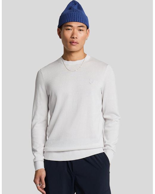 Lyle & Scott White Superfine Crew Neck Jumper for men
