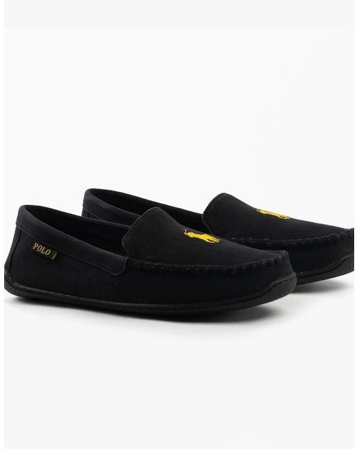 Polo Ralph Lauren Black Brenan Slippers Washed Twill for men