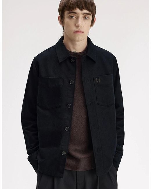 Fred Perry Blue Brushed Twill Overshirt for men