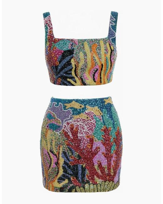 Oceanus Blue Coastal Coral Co-Ord Skirt