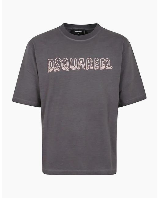 DSquared² Gray Best Fade Loose Fit Cartoon Logo T-Shirt Charcoal for men