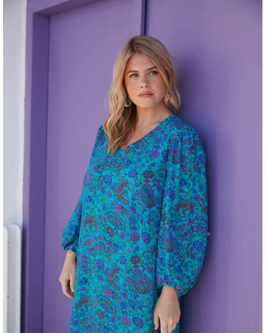 Live Unlimited London Blue Paisley V-Neck Dress