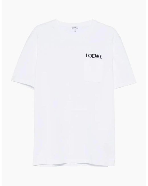 Loewe White Pocket Embroidered Logo T-Shirt for men
