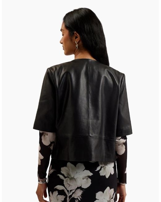 Ted Baker Black Obino Short Sleeve Leather Open Front Jacket