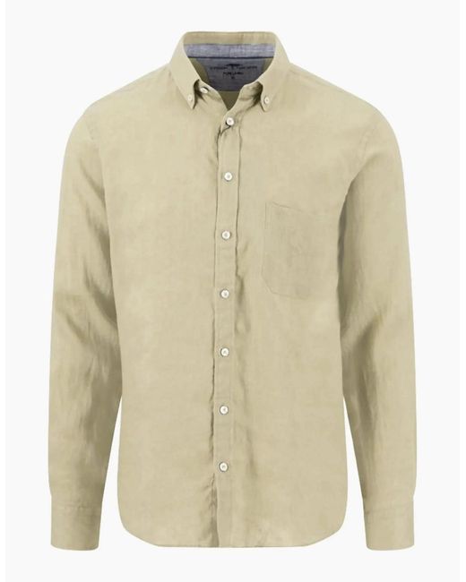 Fynch-Hatton Natural Fynch-Hatton Long Sleeved Linen Shirt Pistachio for men