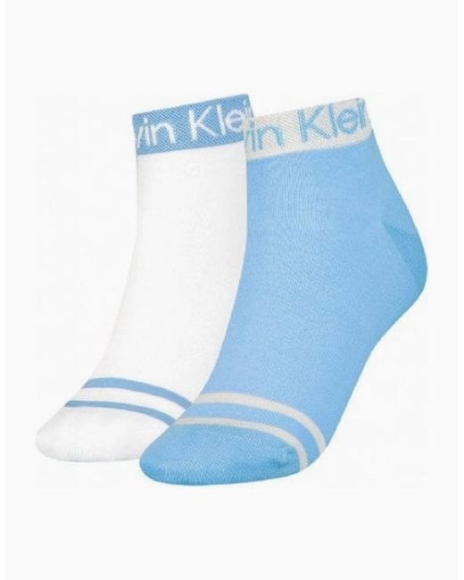 Calvin Klein Blue 2-Pack Logo Welt Quarter Socks, Light