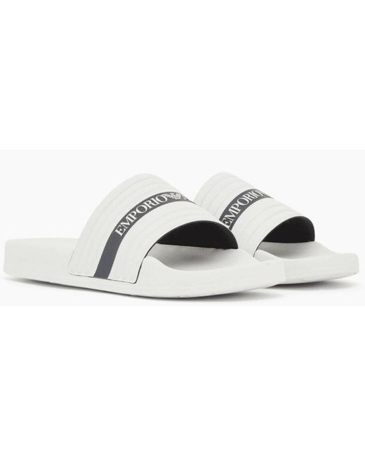 Emporio Armani White Tape Logo Rubber Sliders for men