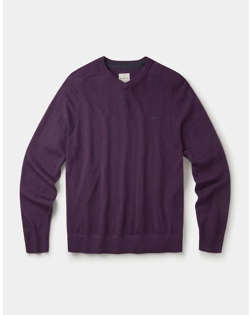 aubi Blue Burnham Extra Fine Merino V-Neck for men