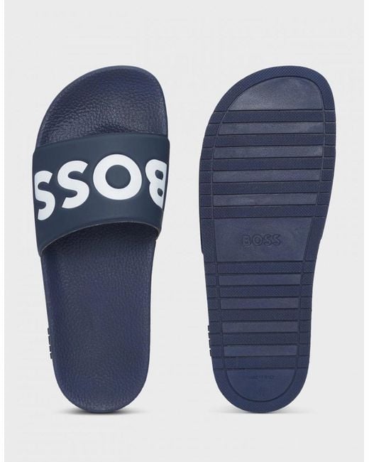 Boss Blue Boss Aryeh Italian-Made Slides With Large Logo Detail Nos for men