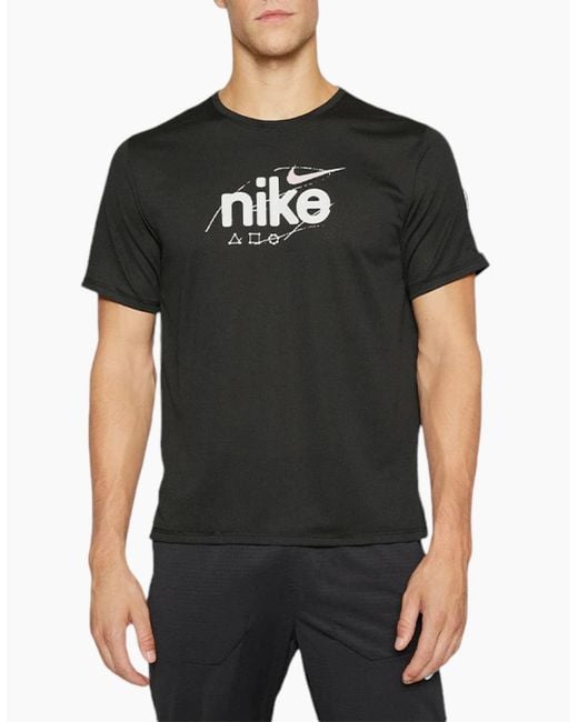 Nike Black Dri-Fit T Shirt Short Sleeve Quick Dry Miler Reflective Running Tops for men