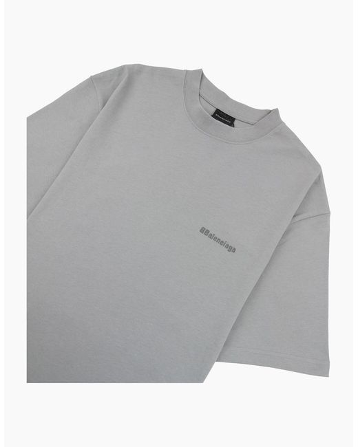 Balenciaga Gray Bb Embroidered Chest Logo T-Shirt for men