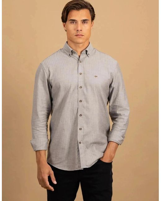 Fynch-Hatton Gray Herringbone Flannel Button Down Shirt Dark Chocolate for men