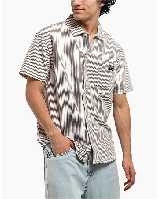 RVCA Gray Dayshift Stripe Ii Short Sleeve Shirt for men