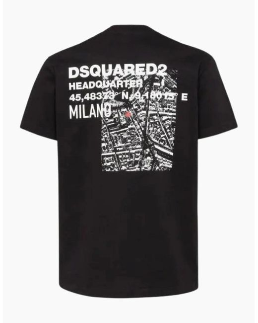 DSquared² Black Ceresio Map Cool Fit T-Shirt for men
