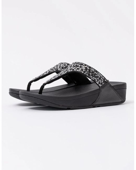Fitflop Black Lulu Crystal-Mix Toe-Post Sandals