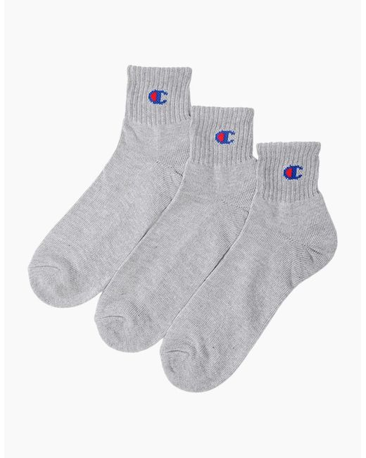 Champion Gray Ankle Socks 3X Pack Regular Cotton Sports Trainer Socks L for men