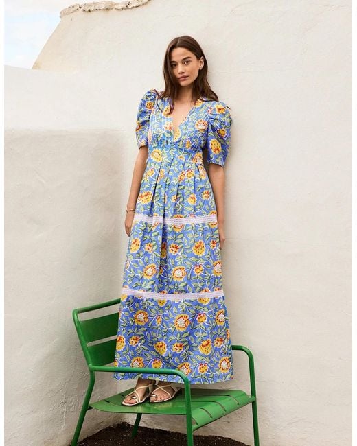 Ro&zo Blue Floral Print Trim Insert Dress