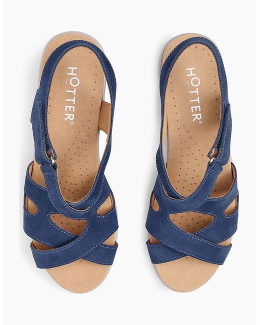 Hotter Blue Eliana Wide Fit Low Wedge Sandals