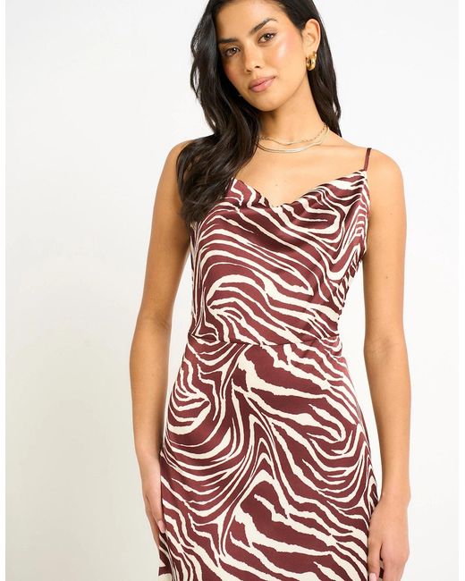 Gini London White Burgundy Zebra Cowl Neck Midi Dress