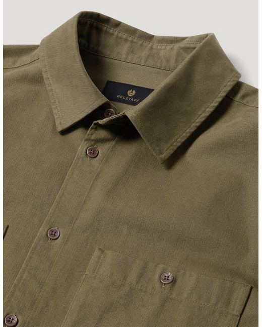 Belstaff Green Outpost Herringbone Shirt Khaki for men