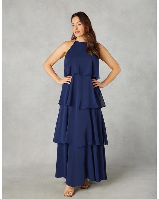 Live Unlimited London Blue Petite Ruffle Tiered Maxi Dress