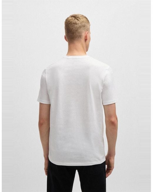 Boss White Tales T-Shirt With Logo Patch Premium Cotton for men