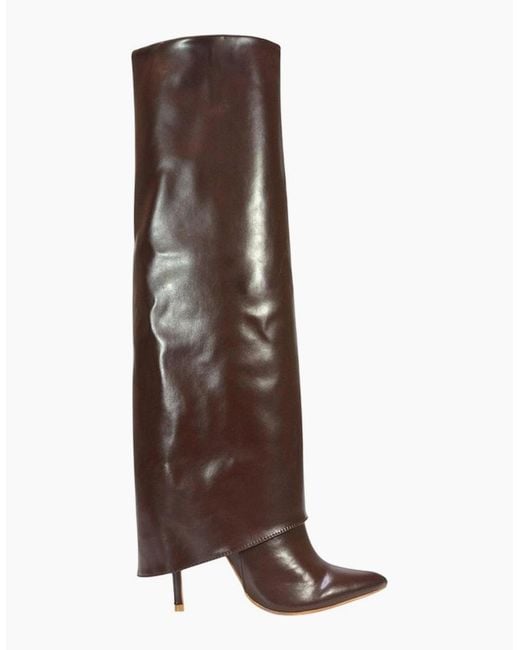 XY London White Ladies Shauna Fold Over Stiletto Heel Knee-High Boots