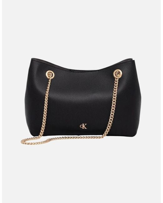 Calvin Klein Black Automatic Button Shoulder Bag With Inside Pockets