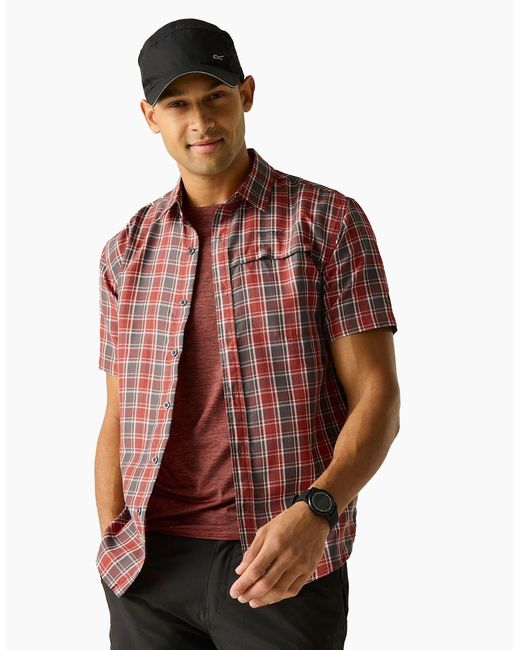 Regatta Red Mindano Multi Check Short-Sleeved Shirt for men
