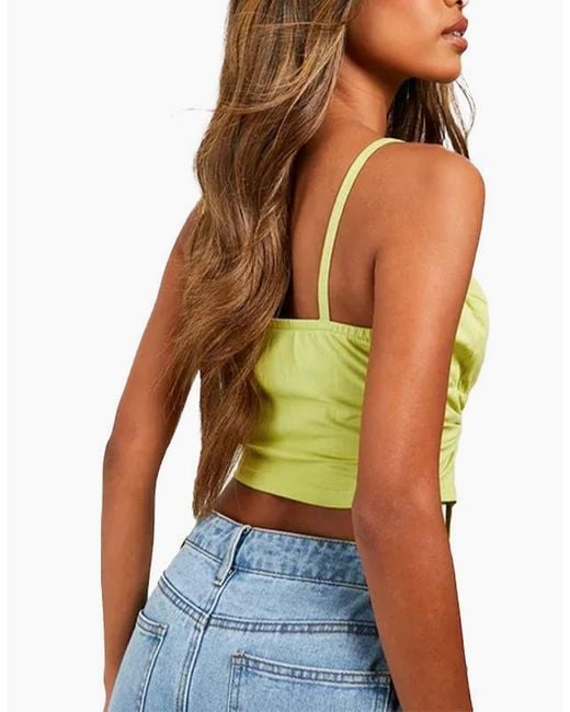 Brave Soul Green Ruched Cami Vest Stretchy Crop Top Summer Beach Cropped Tops Strappy Vest