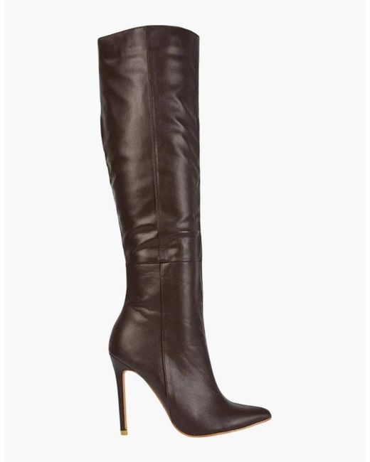 XY London Brown Ladies Nora Pointed Side Zip High Stiletto Heel Knee-High Boots