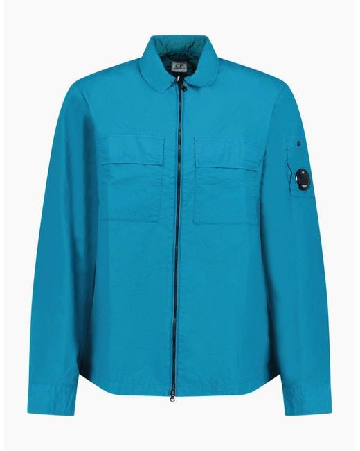 C P Company Blue 'Taylon' Chrome Lens Overshirt Jacket for men