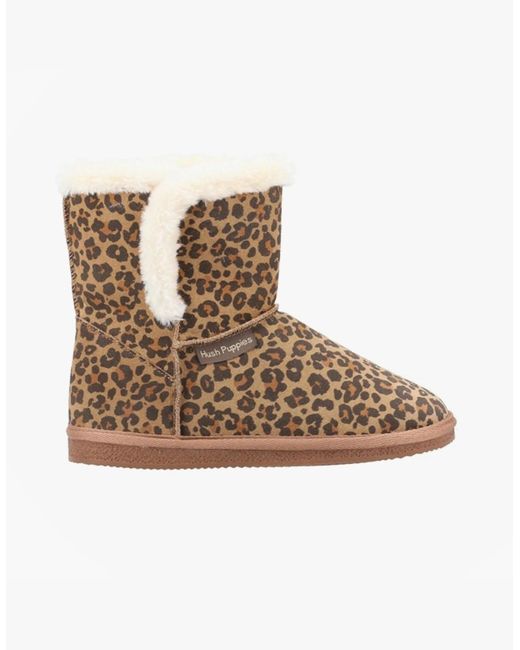 Hush Puppies Brown Ashleigh Suede Boot Slippers Leopard Print