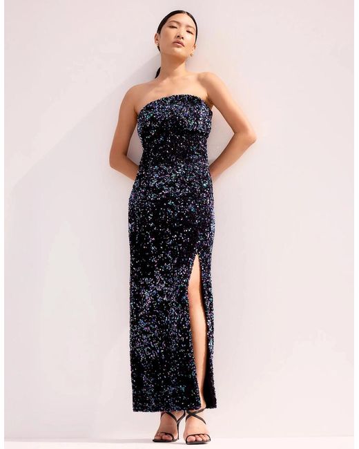 Ro&zo Blue Blair Sequinned Bandeau Maxi Dress