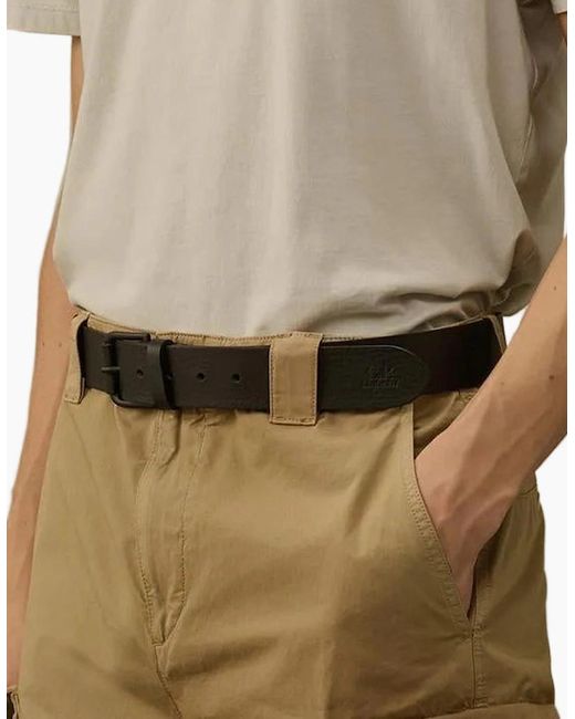 C P Company Black Leather Side Logo Belt for men
