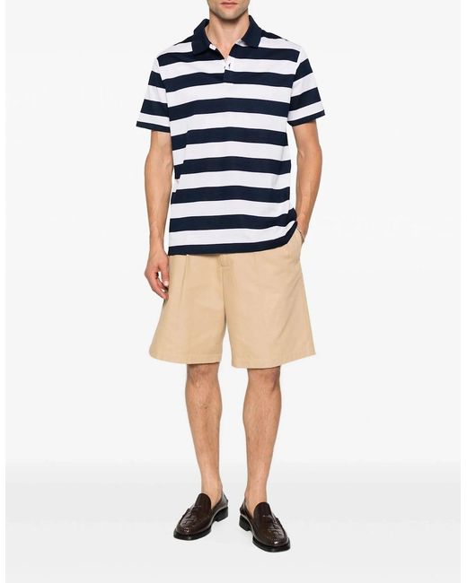 Paul & Shark Blue Double Cotton Striped Polo Shirt for men