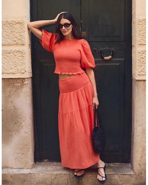 Ro&zo Coral Cheesecloth Shirred Waistband Skirt