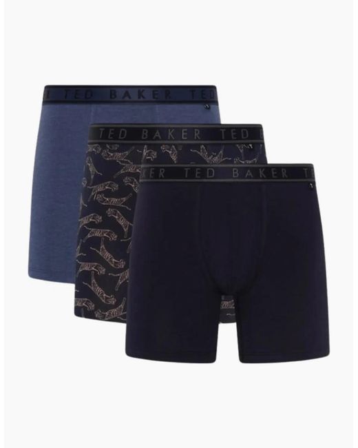 Ted Baker Blue 3-Pack Tigers Print Boxer Briefs, Denim for men