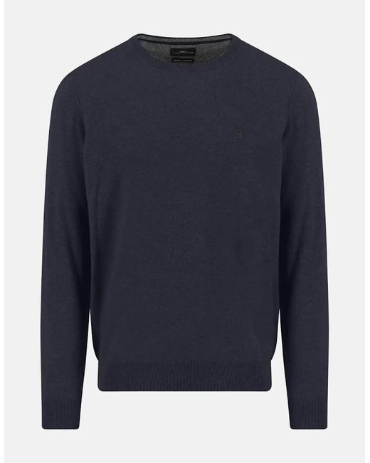 Fynch-Hatton Blue Merino Wool Cashmere Crewneck Knit for men