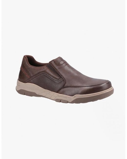 Hush Puppies Brown Fletcher Leather Slip-On Shoes for men
