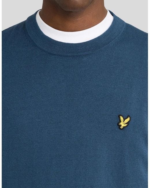 Lyle & Scott Blue Cotton Merino Crew Neck Jumper for men