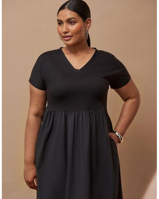 Live Unlimited London Black Jersey Woven Mix T-Shirt Dress