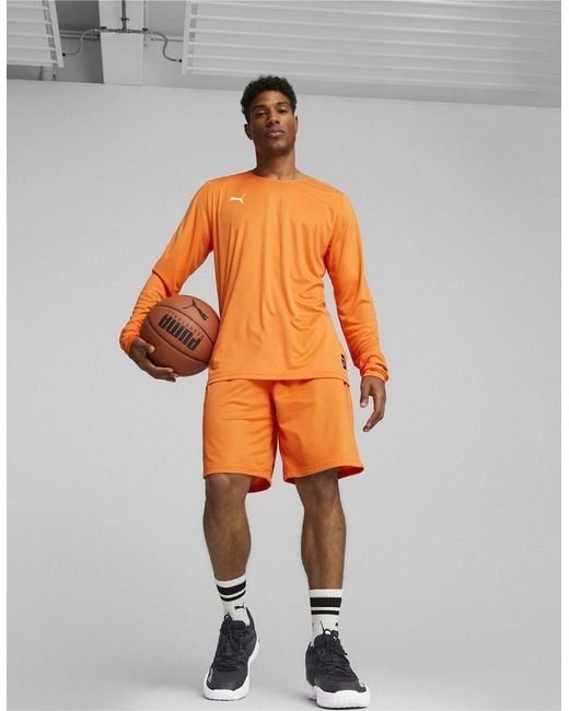 PUMA Orange Hoops Team Long Sleeve Performance Gym Top